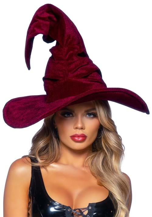 Velvet Rouched Witch Hat - Burgundy or Emerald