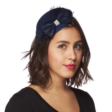 Navy Blue Lace/Bow Fascinator