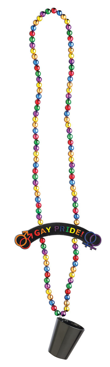 Gay Pride Rainbow Beads and Shot Glass