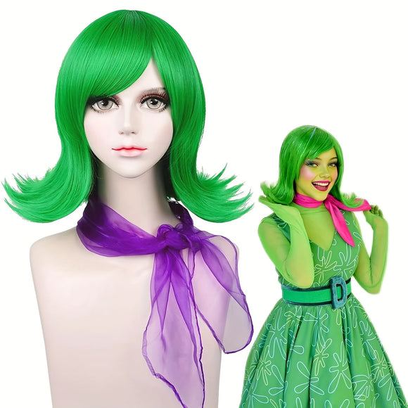 Premium Vibrant Green Flip Wig with Bangs and Scarf