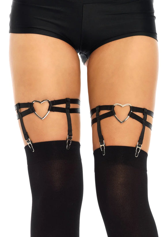Dual Strap Elastic Thigh High Garter Suspenders With Heart