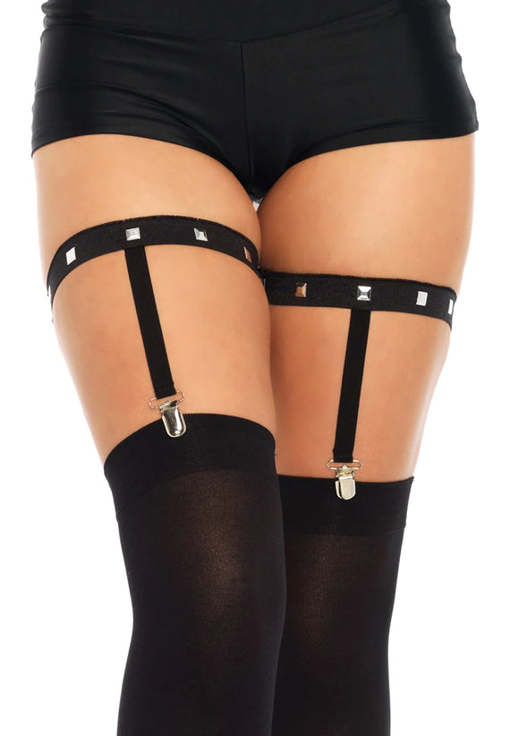 Studded Thigh High Garter Suspender Black One Size