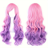 Premium Long Wavy Ombre Wig with Slant Bangs