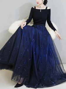 Moonlight Printed Elastic Skirt with Black Toole