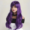 26" Long Curly Purple Wig with Side Bangs for Women