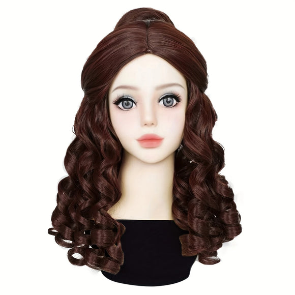 Premium Long Wavy Brown Wig with Bun