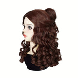 Premium Long Wavy Brown Wig with Bun
