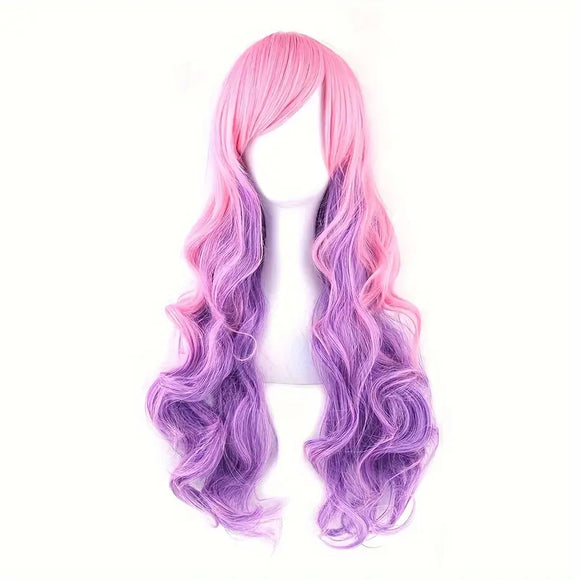 Premium Long Wavy Ombre Wig with Slant Bangs
