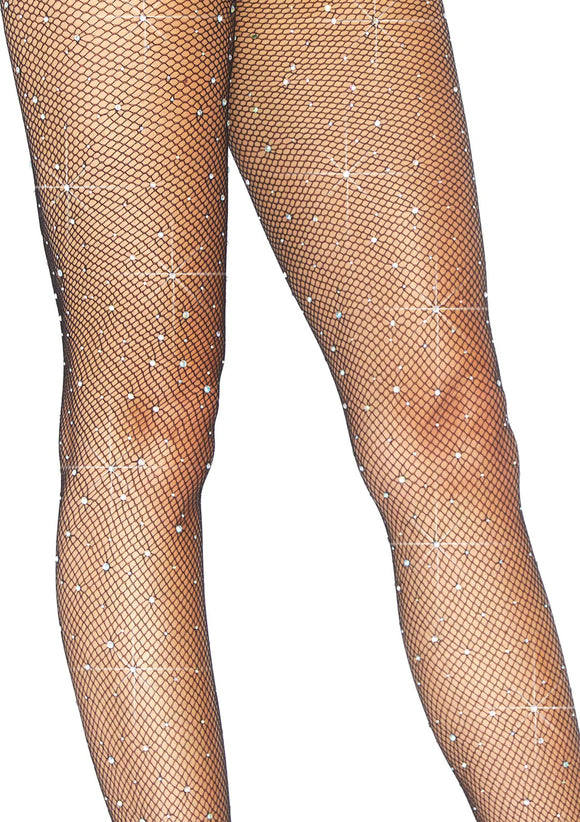 Fishnet Crystalized Tights with Multi Sized Iridescent Rhinestones