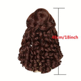 Premium Long Wavy Brown Wig with Bun