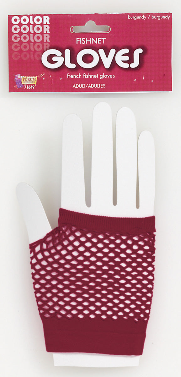 Burgundy Fishnet Fingerless Gloves