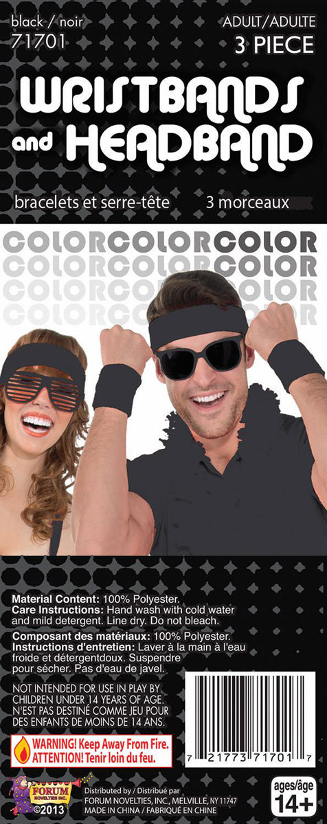 Athletic Wristbands and Headband - Black