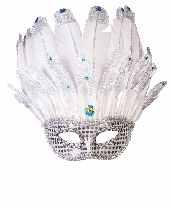 Fantasy Half Mask with Feathers & Glitter
