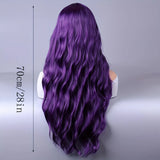 Premium Deep Purple Long Wavy Wig with Bangs