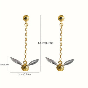 Snitch Wing Earrings with Tassel Drops