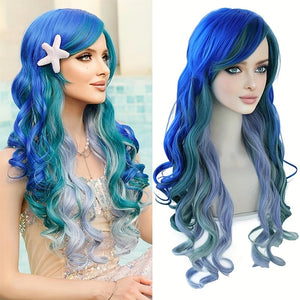 Premium Heat Resistant Long Wavy Ombre Wig with Bangs