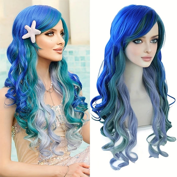 Premium Heat Resistant Long Wavy Ombre Wig with Bangs