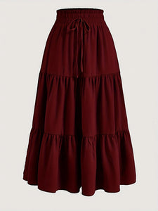Ruffle Layered Hem Drawstring Skirt