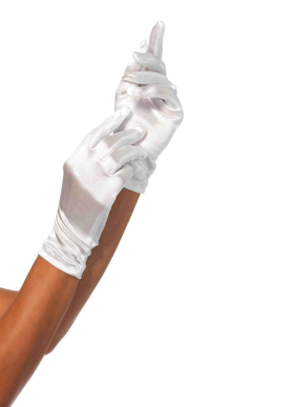 Wrist Length Satin Gloves - White