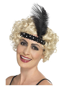 Flapper Headband with Feather - Black/White