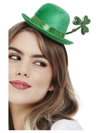 Deluxe Paddy's Day Mini Velour Bowler Hat on a Headband