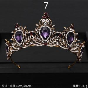 Vintage Baroque Queen Tiara - Antique Gold/Purple