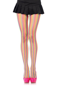 Neon Rainbow Striped Fishnet Tights