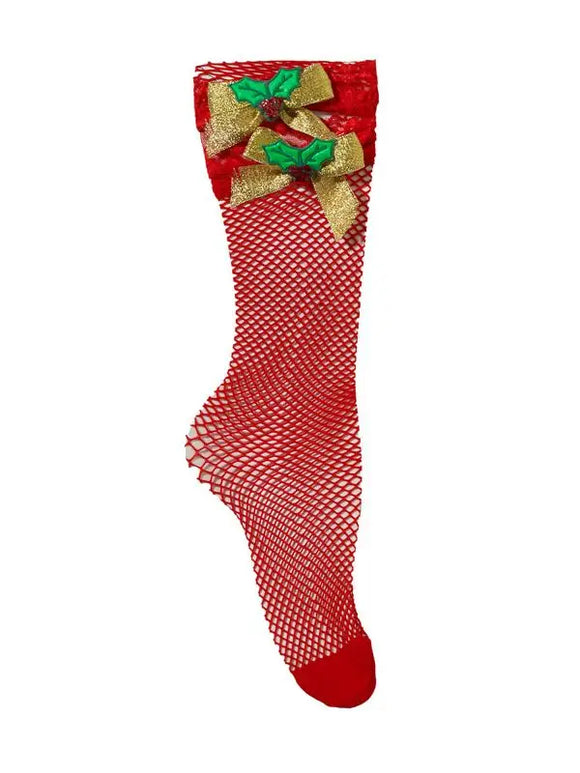 Festive Fishnet Socks with Mistletoe