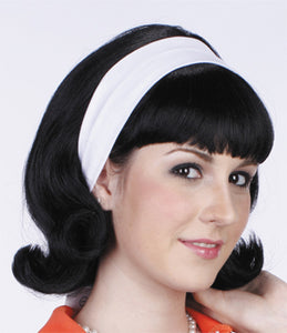 Black flip Wig with White Head Band